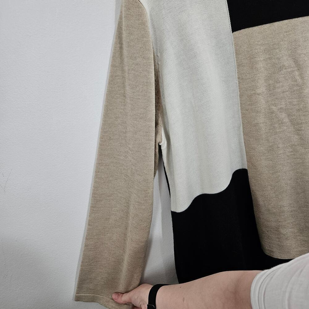 CALVIN KLEIN Women's Colorblock Crewneck Sweater Size XL Black White Tan - Picture 3 of 6